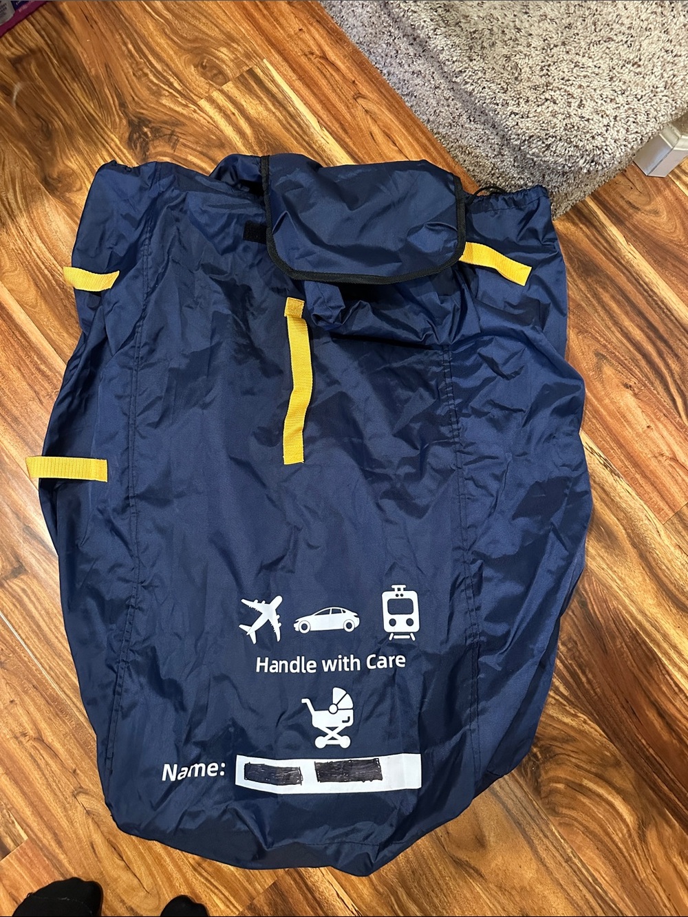 Kids Navy Travel Car Seat/Stroller Bag with Yellow Accents